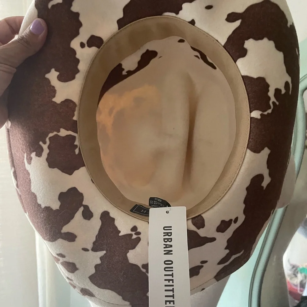 Urban Outfitters wool Brown and White Cow Print Cowboy Hat - Picture 8 of 14